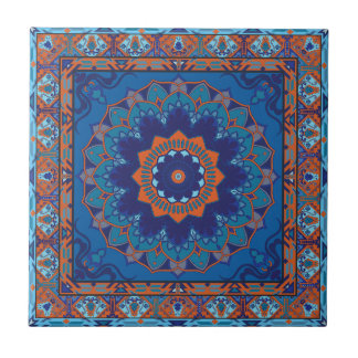 Islamic Blue And Orange Pattern Ceramic Tile