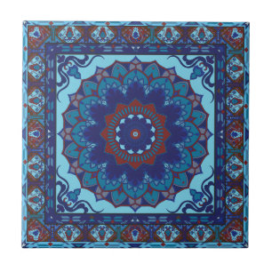 Islamic Blue And Red Pattern Ceramic Tile