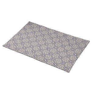 Islamic Blue Beige Moroccan Geometric Pattern Cloth Placemat
