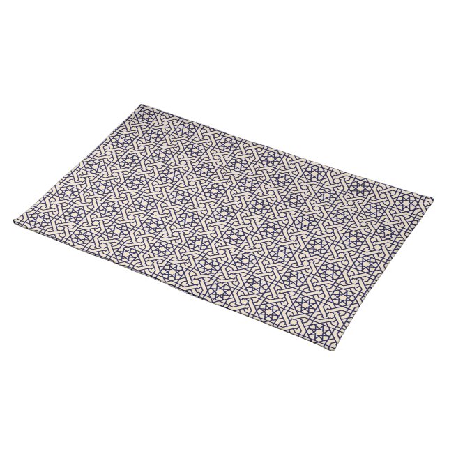Islamic Blue Beige Moroccan Geometric Pattern Cloth Placemat (On Table)
