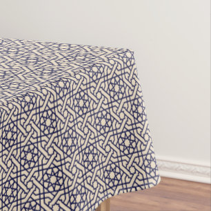 Islamic Blue Beige Moroccan Geometric Pattern Tablecloth