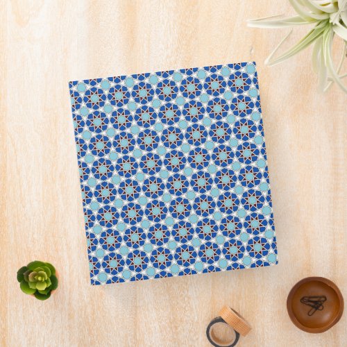 Islamic Blue White Moroccan Geometric Pattern 3 Ring Binder