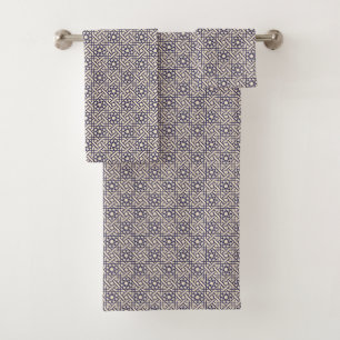 Islamic Blue White Moroccan Geometric Pattern Bath Towel Set