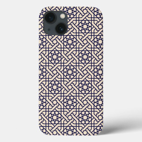 Islamic Blue White Moroccan Geometric Pattern iPhone 13 Case