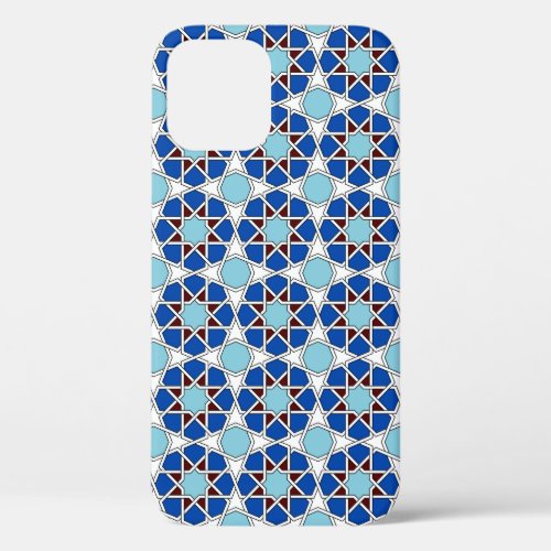 Islamic Blue White Moroccan Geometric Pattern iPhone 12 Case