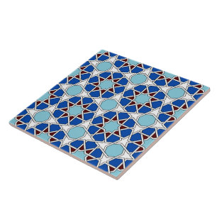 Islamic Blue White Moroccan Geometric Pattern Ceramic Tile