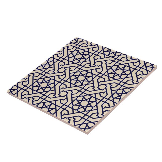 Islamic Blue White Moroccan Geometric Pattern Ceramic Tile (Side)