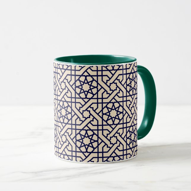 Islamic Blue White Moroccan Geometric Pattern Mug (Front Right)