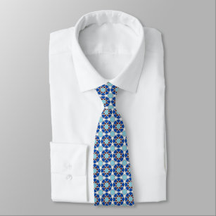 Islamic Blue White Moroccan Geometric Pattern Neck Tie