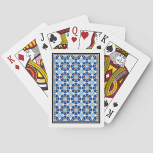 Islamic Blue White Moroccan Geometric Pattern Poker Cards