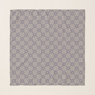 Islamic Blue White Moroccan Geometric Pattern Scarf