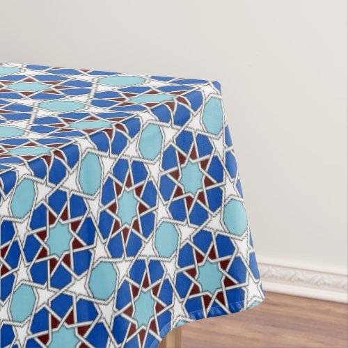 Islamic Blue White Moroccan Geometric Pattern Tablecloth