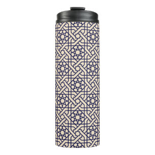 Islamic Blue White Moroccan Geometric Pattern Thermal Tumbler