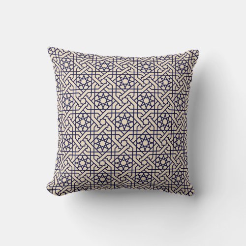 Islamic Blue White Moroccan Geometric Pattern Throw Pillow