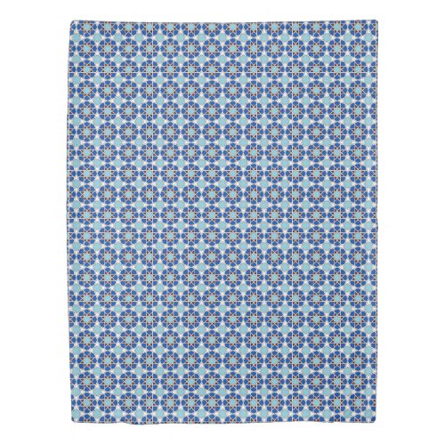 Islamic Blue White Moroccan Geometric Vector Art Duvet Cover