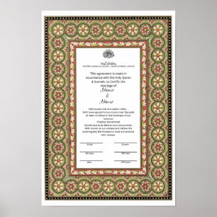 Islamic border Nikkah certificate Poster
