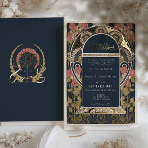 Islamic Burgundy Wedding Art Nouveau Foil Invitation