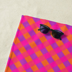 Islamic Collection, Pink Orange Purple Check Beach Towel
