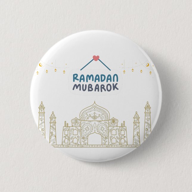 Islamic Crescent Ramadan Kareem Typographic Art Button (Front)