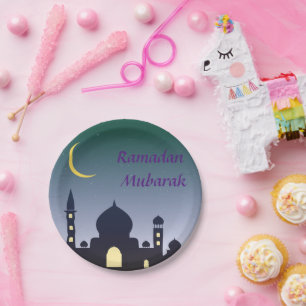 Islamic Crescent Ramadan Kareem Typographic Art Paper Plates
