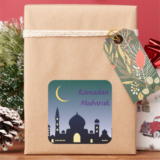 Islamic Crescent Ramadan Kareem Typographic Art Square Sticker (Holiday)