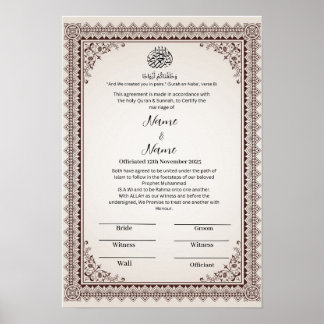 Islamic Floral border Nikkah certificate  Poster