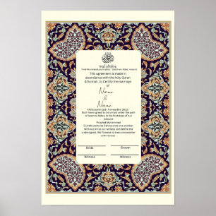 Islamic floral border Nikkah certificate Poster