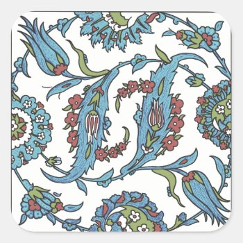 Islamic Floral Ceramic Tile #1 Square Stickers by IslamicDesign at Zazzle