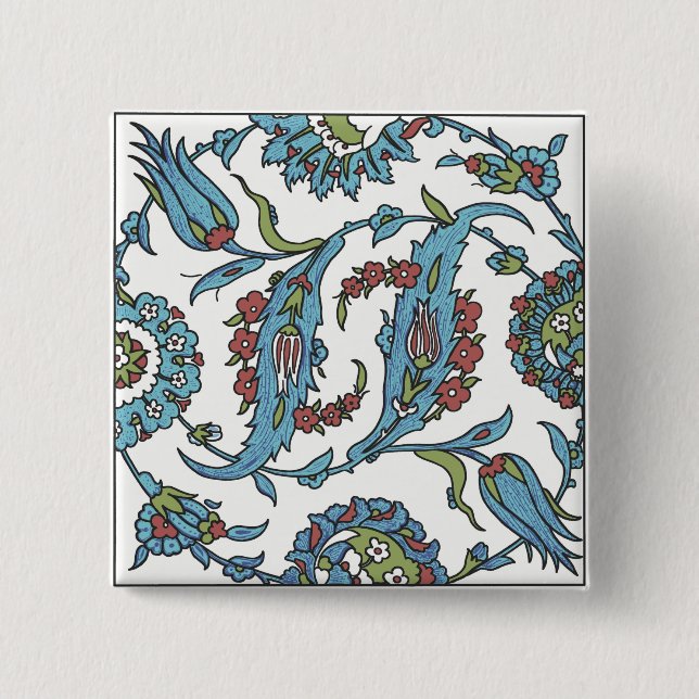 Islamic Floral Ceramic Tile #1Square Button (Front)