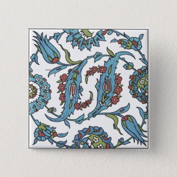 Islamic Floral Ceramic Tile #1square Button by IslamicDesign at Zazzle