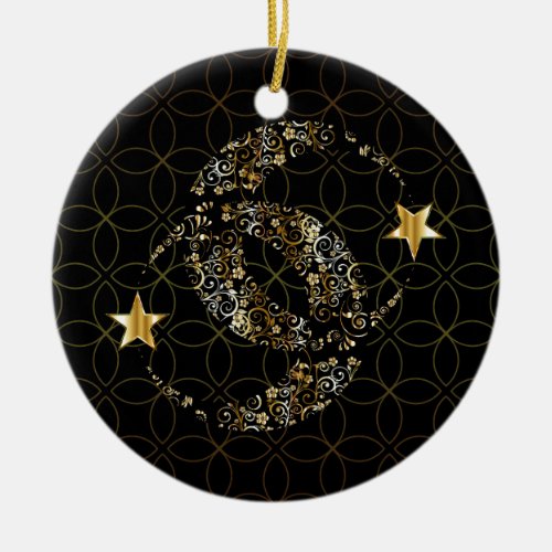 Islamic Floral Moon and Star Ceramic Ornament