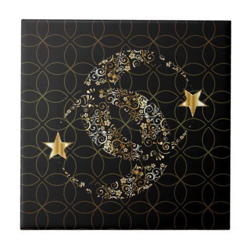 Islamic Floral Moon and Star Tile