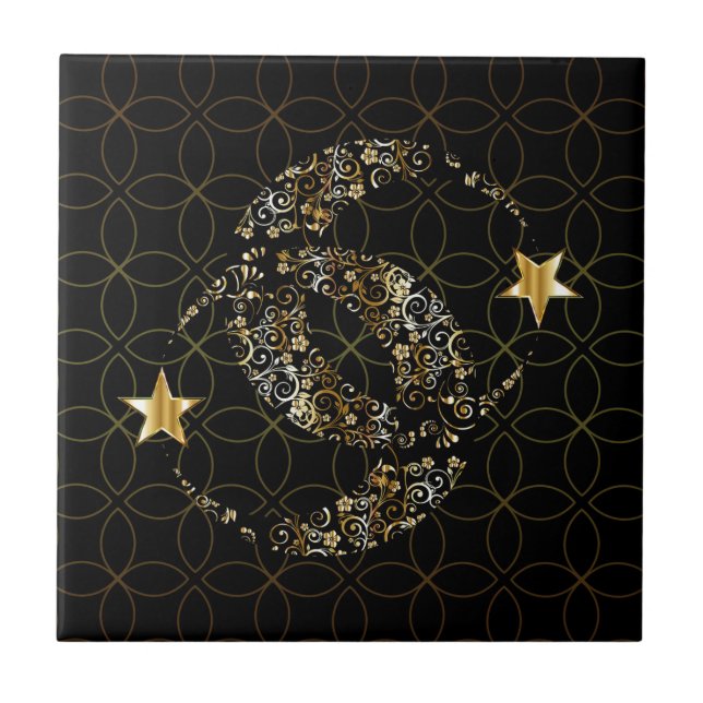 Islamic Floral Moon and Star Tile (Front)