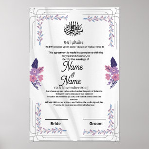 Islamic floral purple nikkah certificate poster