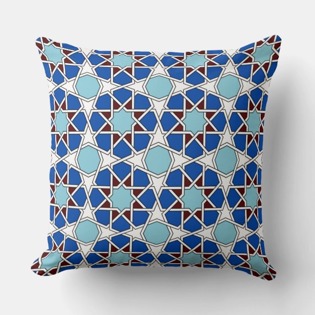Islamic geometric Moroccan pattern in blue Throw Pillow (Front)