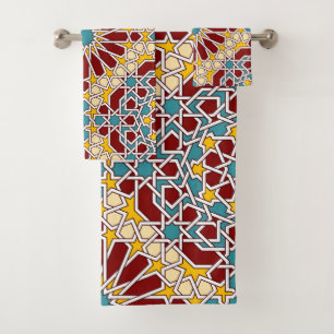 Islamic geometric pattern bath towel set
