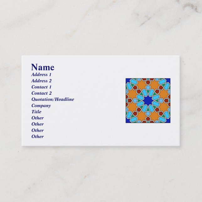 Islamic geometric pattern Business Card (Front)
