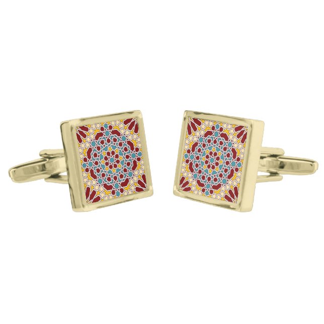 Islamic geometric pattern gold cufflinks (Angled)