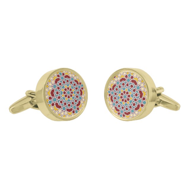 Islamic geometric pattern gold cufflinks (Angled)