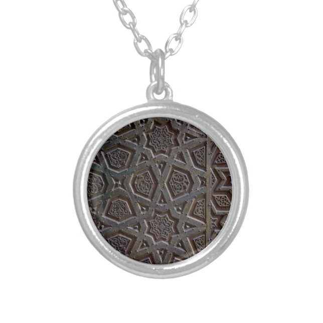 Islamic Geometric Pattern Silver Plated Necklace (Front)