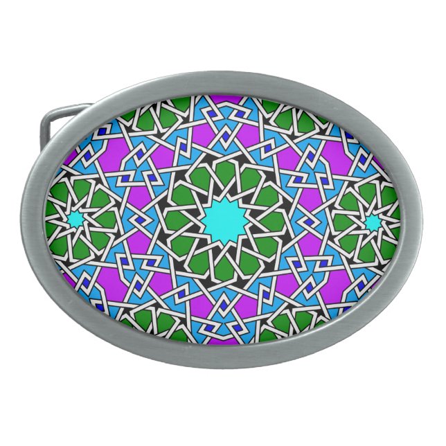 Islamic geometric patterns oval Belt Buckle (Front)