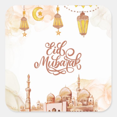 Islamic Happy Eid Mubarak Square Sticker
