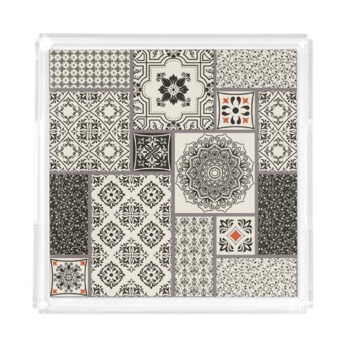 Islamic Majolica Pottery Tile Pattern Acrylic Tray