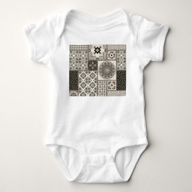 Islamic Majolica Pottery Tile Pattern Baby Bodysuit (Front)