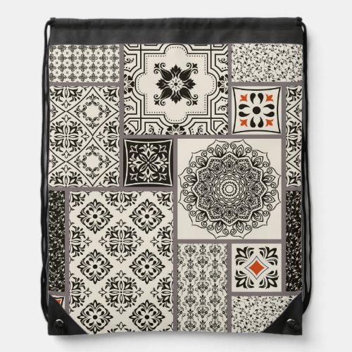 Islamic Majolica Pottery Tile Pattern Drawstring Bag