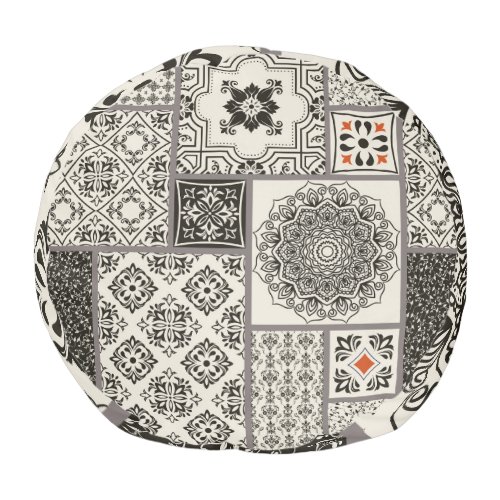 Islamic Majolica Pottery Tile Pattern Pouf