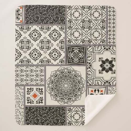 Islamic Majolica Pottery Tile Pattern Sherpa Blanket