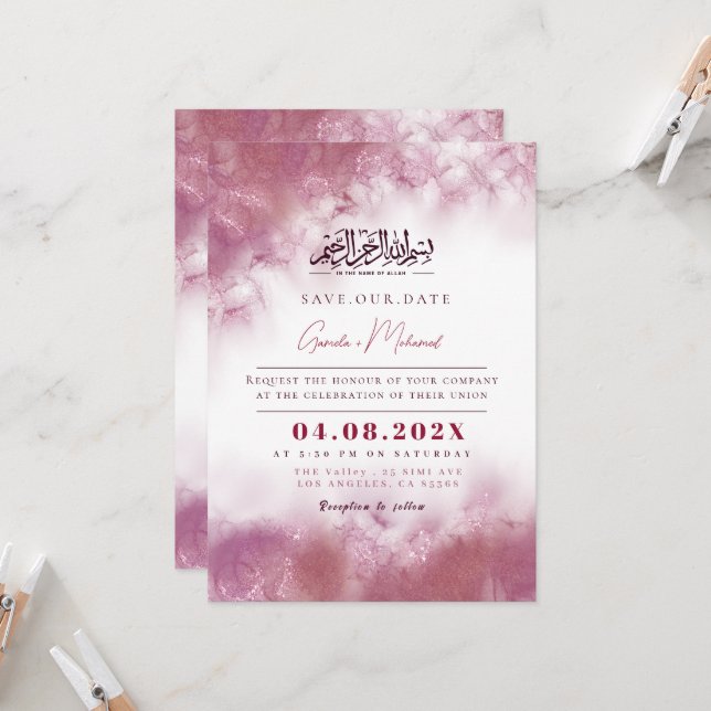 Islamic Marble Wedding Invitation Custom  (Front/Back In Situ)