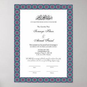 islamic marriage certificate poster