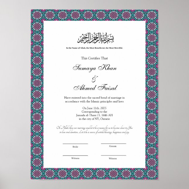 islamic marriage certificate poster (Front)